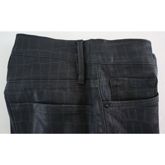 FRAME Women's Sz 26 Black Noir Croc Coated Le Sylvie Slender Straight Jeans $278 - Picture 6 of 7